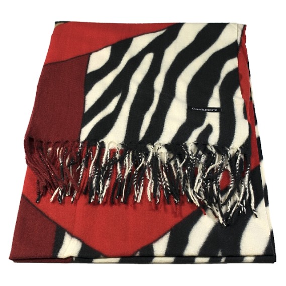 Дамски  шал кашмир  "Zebra" червен