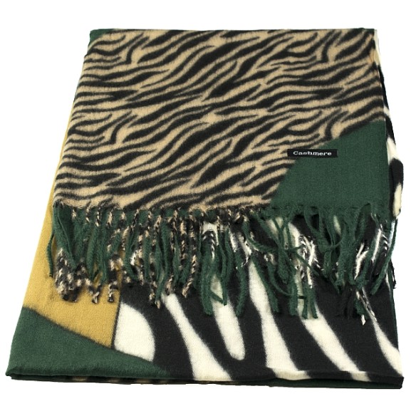 Дамски  шал кашмир  "Zebra" зелен