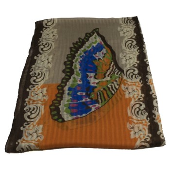 Дамски шал памук оранжев  "Пеперуди"
