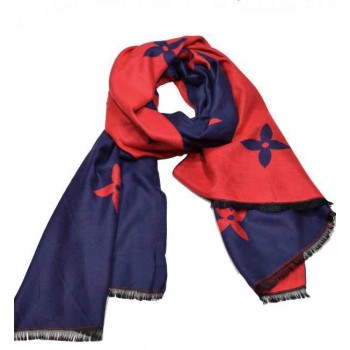 Дамски двулицев памучен шал "Витон" тъмно син - червен