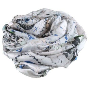 Дамски копринен шал сиво-син "Кръгове"