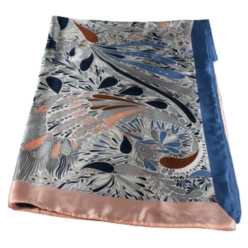 Дамски копринен шал син "Паун"